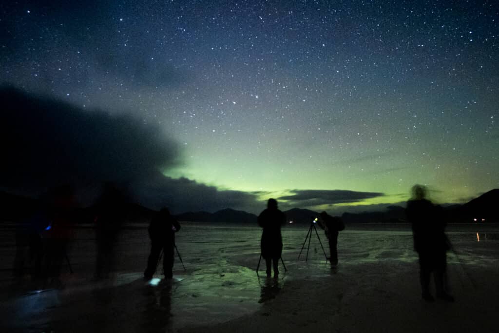 photography workshop participants photographing the northern lights